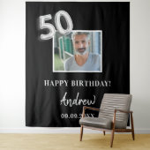 50e verjaardagsfeestje zwarte foto naam man wandkleed (In situ)