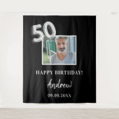 50e verjaardagsfeestje zwarte foto naam man wandkleed (Voorkant)