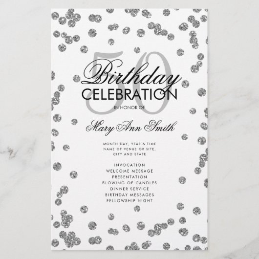 50e verjaardagsfeestprogramma Zilver Glitter met m Flyer (Voorkant)