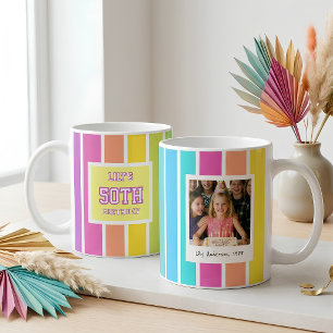 50e verjaardagsfoto meerkleurige streep koffiemok