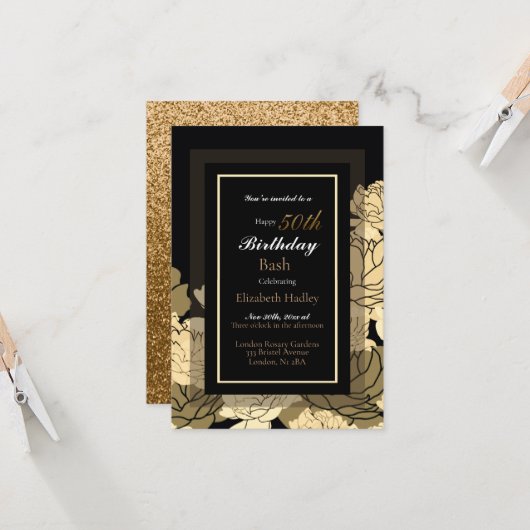 50e verjaardagsgoud, geel & geel roos kaart (Voorkant / Achterkant in situ)