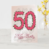 50e verjaardagskaart met rozen en bladeren kaart (Gele Bloem)