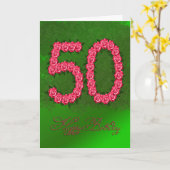 50e verjaardagskaart met rozen en bladeren kaart (Gele Bloem)