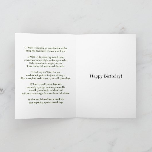 50e verjaardagskaart: Potato Bag Fitness Programma (Binnen)