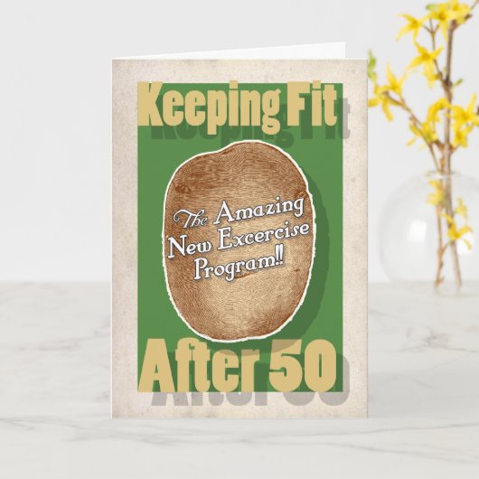 50e verjaardagskaart: Potato Bag Fitness Programma (Gele Bloem)