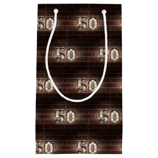 50e verjaardagsmarque lichten op baksteen klein cadeauzakje (Voorkant)