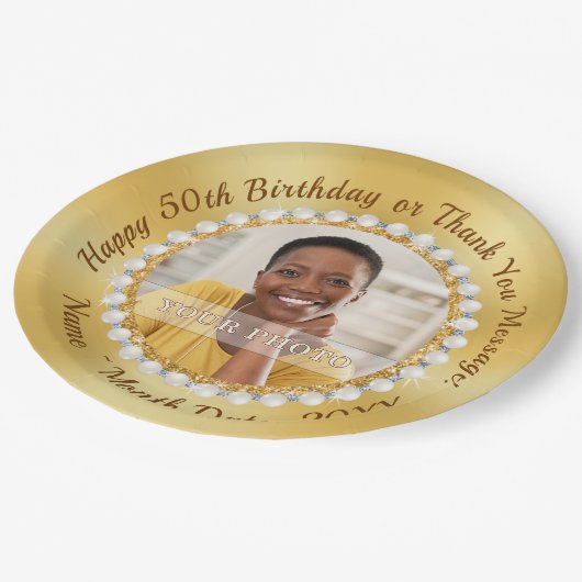 50e verjaardagspapier Borden, gepersonaliseerd 50e Papieren Bordje (Gekanteld)