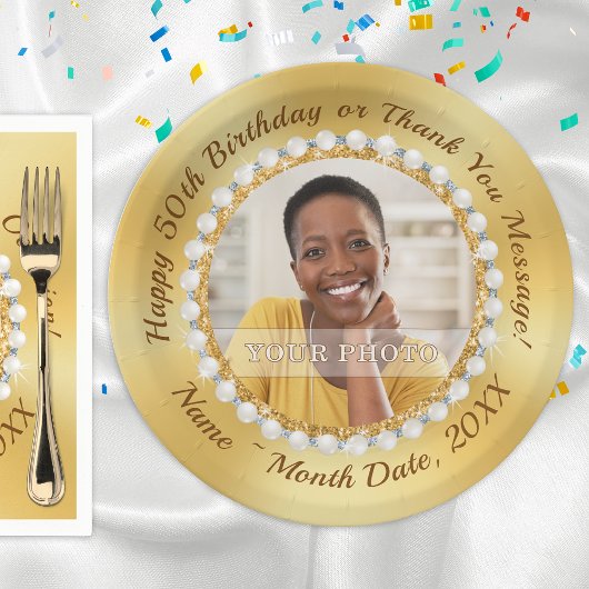 50e verjaardagspapier Borden, gepersonaliseerd 50e Papieren Bordje