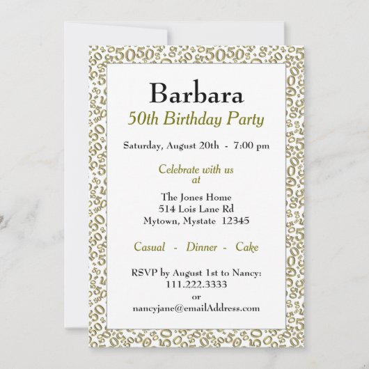 50e verjaardagspartij Goud/Wit Nummerpatroon Kaart (Voorkant)