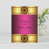 50e verjaardagsuitnodiging Goud Robijn Roze Kaart (Staand voorkant)