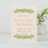 50e verjaardagsuitnodiging – Linen Greenery | Fift Kaart (Staand voorkant)