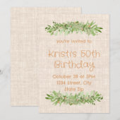 50e verjaardagsuitnodiging – Linen Greenery | Fift Kaart (Voorkant / Achterkant)