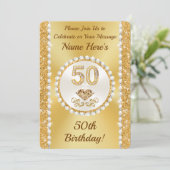 50e Verjaardagsuitnodigingen voor Haar Sjablonen,  Kaart (Staand voorkant)