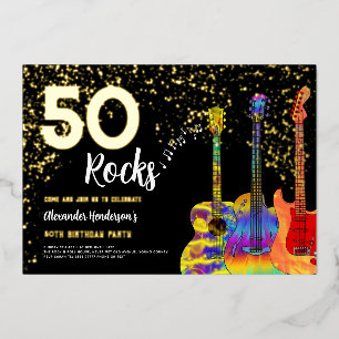 50e verlichtingspartij 50 Rocks Gitaar Goud Glitte Folie Uitnodiging