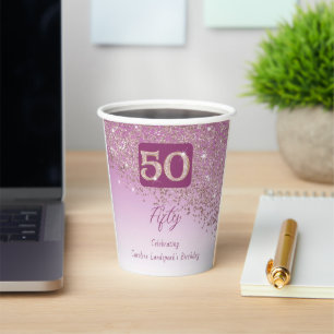 50e verlichtingspartij glanzend roze goud glitter papieren bekers