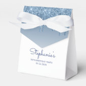 50e verluisterfeest met blauwe glitterscript bedankdoosjes (Voorkant Zijde)