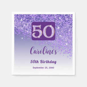 50e verpartijfeest glinsterend paarse glitter servet