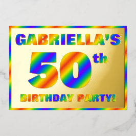 50e verpartijfeest — Leuke, regenboogspectrum “50” Folie Uitnodiging