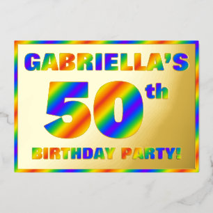 50e verpartijfeest — Leuke, regenboogspectrum “50” Folie Uitnodiging