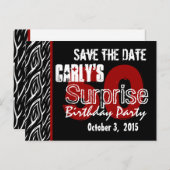 50e verrassing Save the Date Modern Zwart Wit Rood Aankondigingskaart (Voorkant / Achterkant)