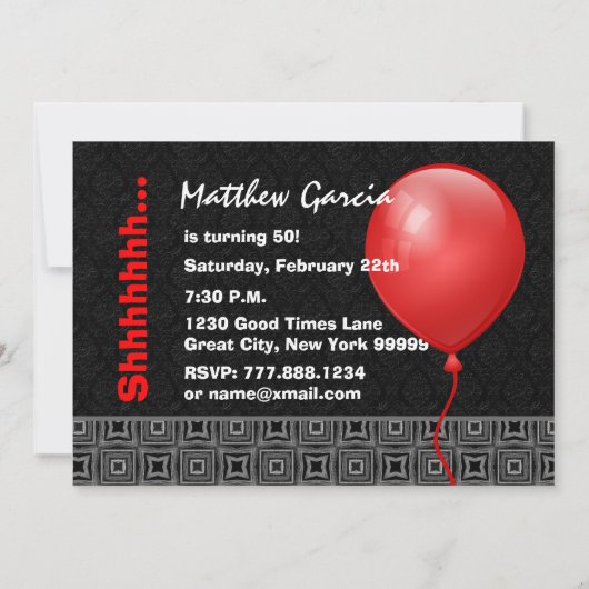 50e Verrassing Verjaardag Black Red Balloon Y327 Kaart (Achterkant)