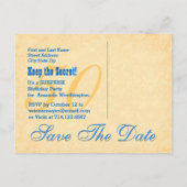 50e VERRASSING Verjaardag Save the Date Blue Gold  Aankondigingskaart (Achterkant)