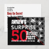 50e Verrassing Verjaardag Save the Date Diagonal W Aankondigingskaart (Voorkant / Achterkant)