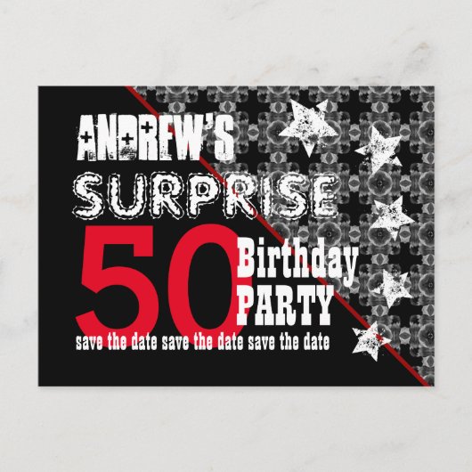 50e Verrassing Verjaardag Save the Date Diagonal W Aankondigingskaart (Voorkant)