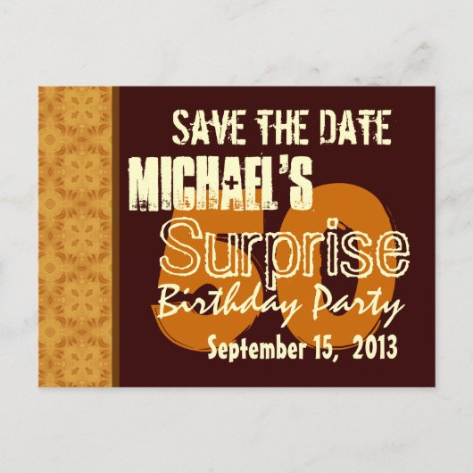 50e Verrassing Verjaardag Save the Date Gold Aankondigingskaart (Voorkant)