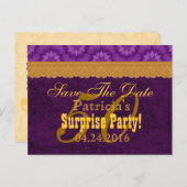 50e VERRASSING Verjaardag Save the Date Paarse v6 Aankondigingskaart (Voorkant / Achterkant)