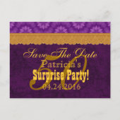 50e VERRASSING Verjaardag Save the Date Paarse v6 Aankondigingskaart (Voorkant)