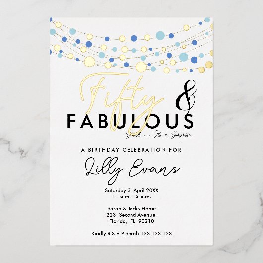 50e verrassing verjaardagsfeestje uitnodiging eleg (Voorkant)