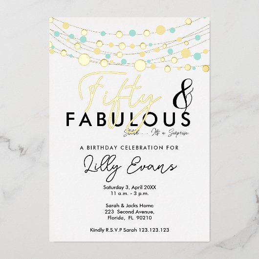 50e verrassing verjaardagsfeestje uitnodiging eleg (Voorkant)
