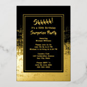 50e Verrassing Verjaardagsfoto op Black & Gold Folie Uitnodiging (Voorkant)