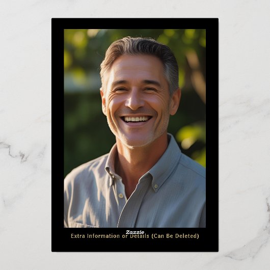 50e Verrassing Verjaardagsfoto op Black & Gold Folie Uitnodiging (Achterkant)