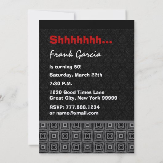 50e verrassingsdag rood zwart wit metaal kaart (Achterkant)