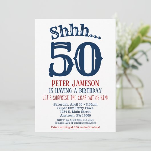 50e verrassingsdag uitnodiging Mannen marine blauw (Staand voorkant)