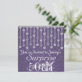 50e verrassingsdag vlinder PAARS Invitati Kaart (Staand voorkant)