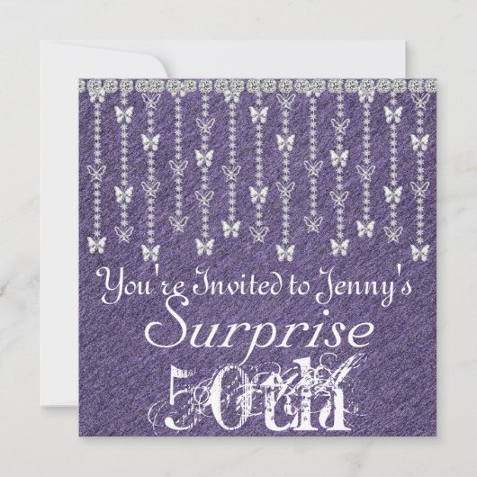 50e verrassingsdag vlinder PAARS Invitati Kaart (Voorkant)
