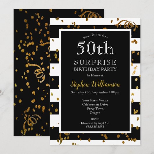50e verrassingsdag zwart-wit | Glitter Kaart (Voorkant / Achterkant)