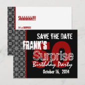50e verrassingsfeest zilver zwart en rood uitnodiging briefkaart (Voorkant / Achterkant)