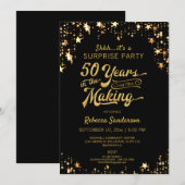 50e Verrassingsverjaardag | Zwarte en gouden sterr Kaart (Voorkant / Achterkant)