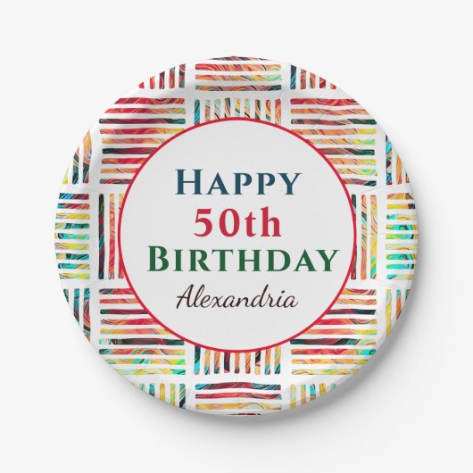 50e Vijftig Gelukkig Verjaardagspatroon Papieren Bordje (Voorkant)
