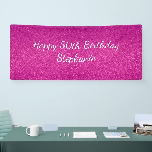 50e Vijftig Roze Glitterij Gelukkig Verjaardagsfee Spandoek (Beurs)