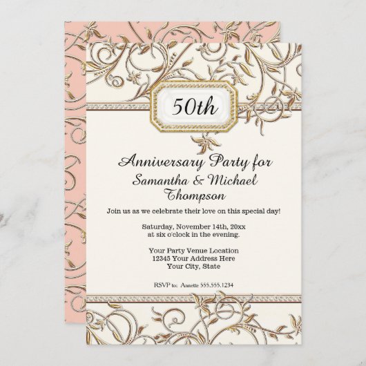 50e Vijftigste Art Nouveau Goud Paarse Jubileum Kaart (Voorkant / Achterkant)