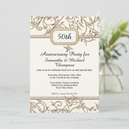 50e Vijftigste Art Nouveau Goud Paarse Jubileum Kaart (Staand voorkant)