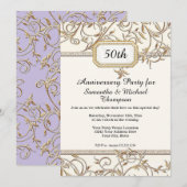 50e Vijftigste Art Nouveau Goud Paarse Jubileum Kaart (Voorkant / Achterkant)