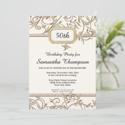 50e Vijftigste Art Nouveau Gouden Lavendel Verjaar Kaart (Staand voorkant)