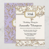 50e Vijftigste Art Nouveau Gouden Lavendel Verjaar Kaart (Voorkant / Achterkant)