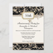 50e vijftigste Art Nouveau Zwart n Goud Jubileum Kaart (Voorkant)